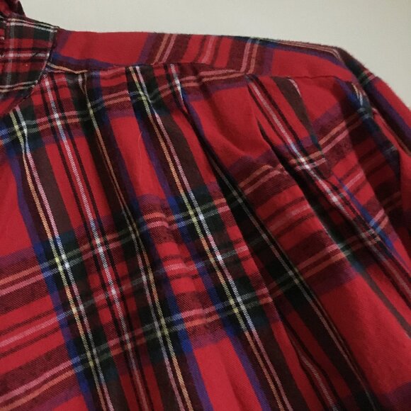 Vintage Plaid Shoulder Pad Cotton Mockneck Button Down Blouse - Picture 4 of 16